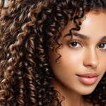 **A close-up of healthy, bouncy, and defined curly hair. The hair is moisturized and shiny, with individual curls clearly visible. Natural lighting enhances the curls' texture. Focus on showcasing the effect of using natural oil-based serums like coconut or argan oil. The background should be blurred.**