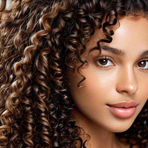 Home 11 **A close-up of healthy, bouncy, and defined curly hair. The hair is moisturized and shiny, with individual curls clearly visible. Natural lighting enhances the curls' texture. Focus on showcasing the effect of using natural oil-based serums like coconut or argan oil. The background should be blurred.**