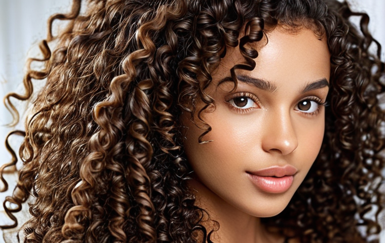 **A close-up of healthy, bouncy, and defined curly hair. The hair is moisturized and shiny, with individual curls clearly visible. Natural lighting enhances the curls' texture. Focus on showcasing the effect of using natural oil-based serums like coconut or argan oil. The background should be blurred.**